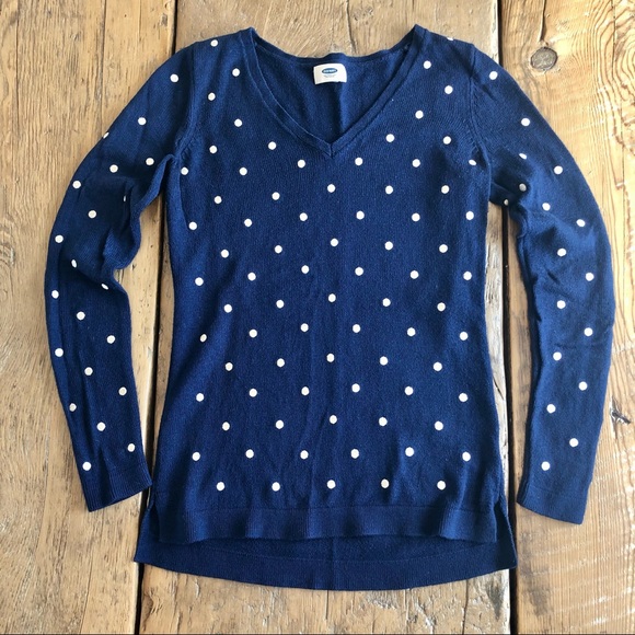 Navy Blue Sweater with Embroidered Polka Dots - Picture 1 of 5